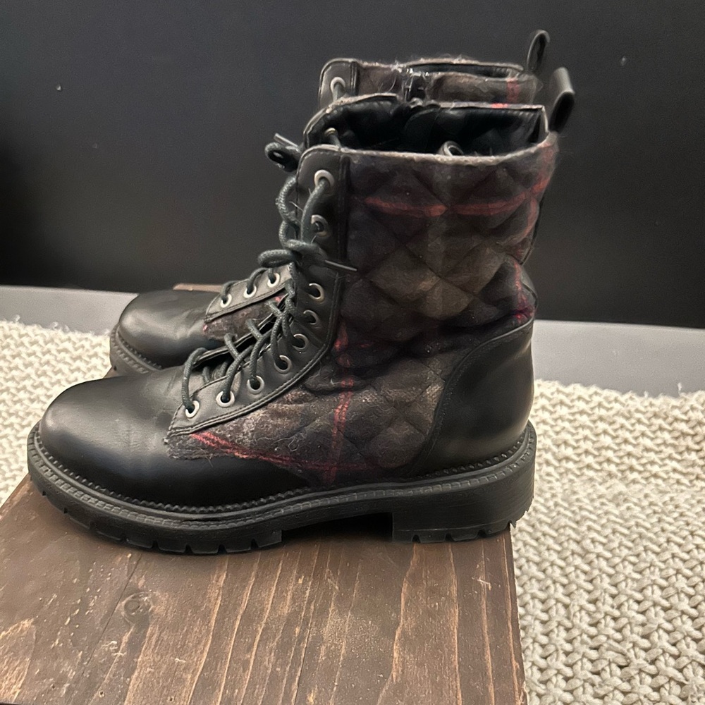 Black and Red Quilted Combat Boots